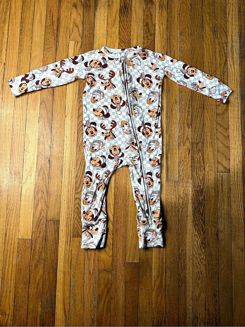 Blush Lotus 6/12M Mickey + Friends Holiday Check Bamboo Zippy